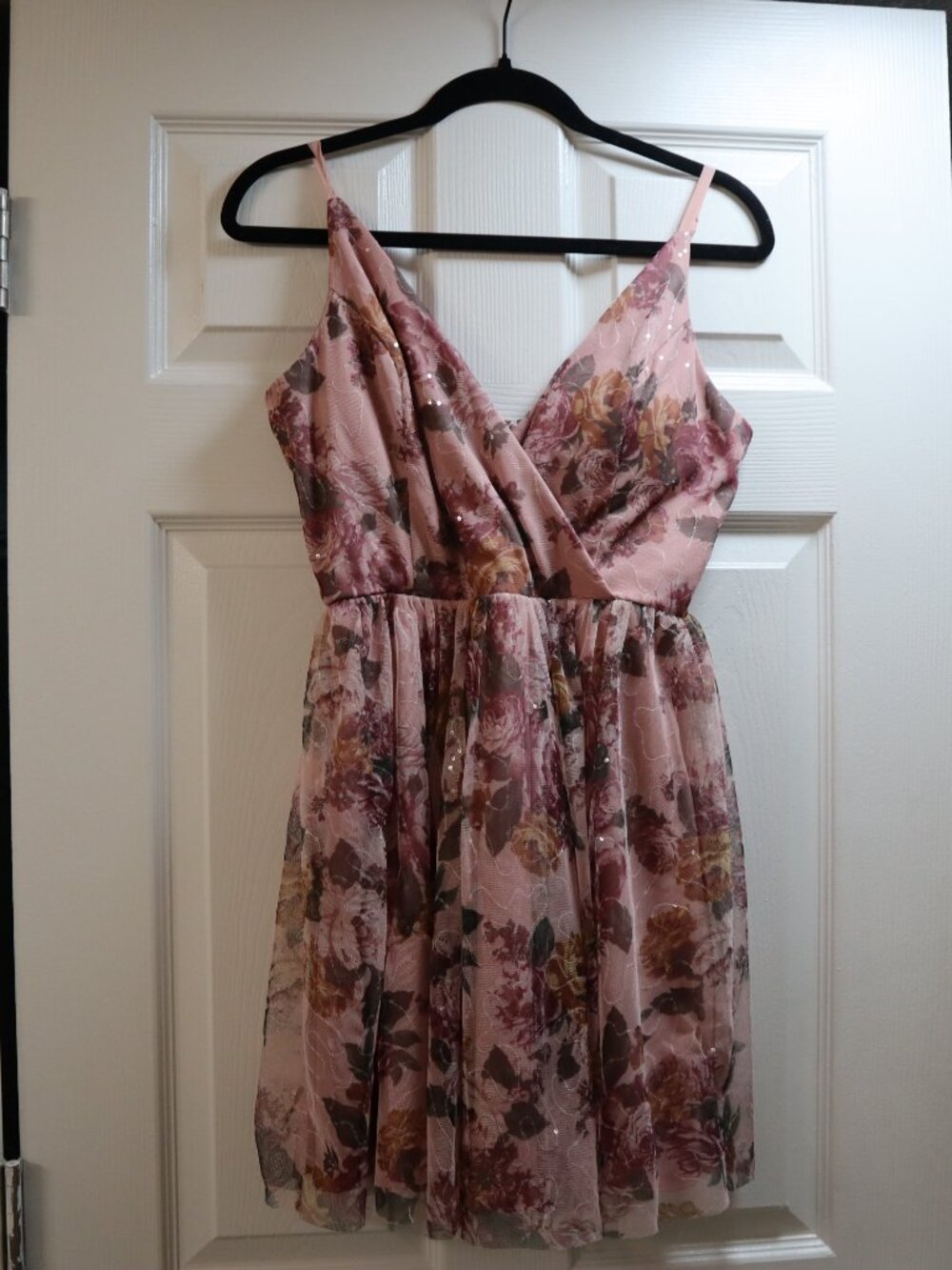 Windsor Floral Chiffon Empire Waist Dress - Pink with Burgundy Floral - Picture 2 of 4